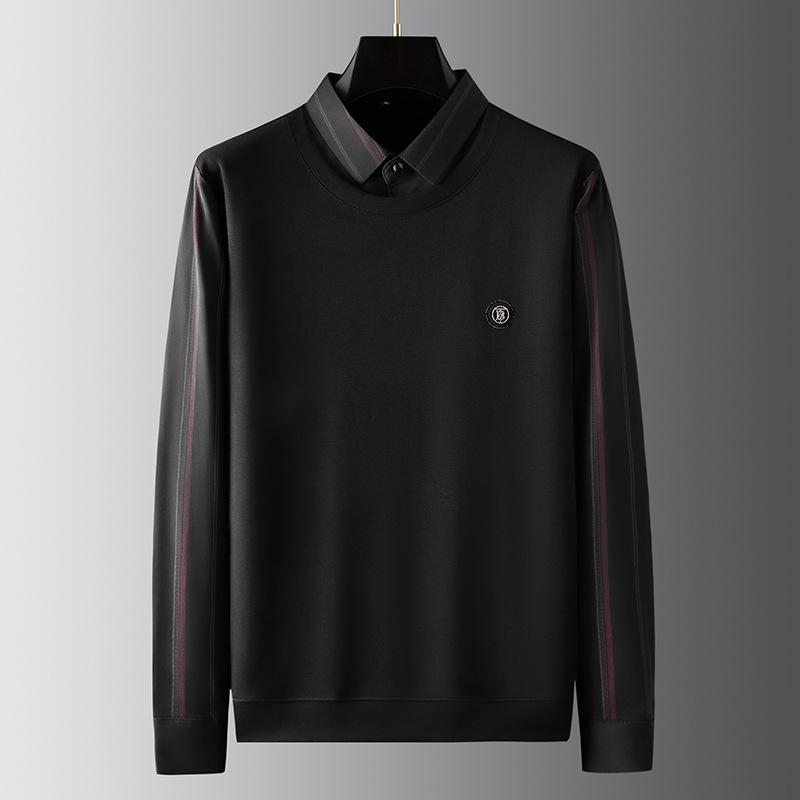 Tシャツ メンズ 長袖シャツ 形態安定 黒 グレー系 ビッグサイズ 襟付き カットソー プルオーバー ゆったりめ カジュアル 40代 50代 春秋