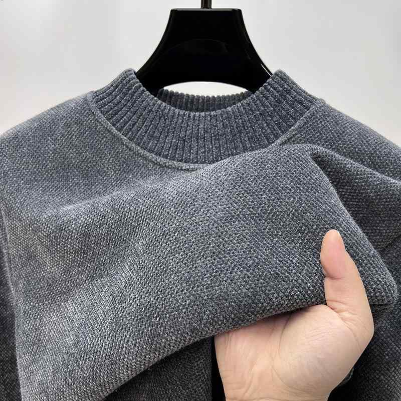 ニット メンズ 男性用 セーター 秋冬 加厚 保温 ハーフハイネック カットソー トップス 長袖 綿 スリム あったか 深グレー カーキ ライトグレー ブラック