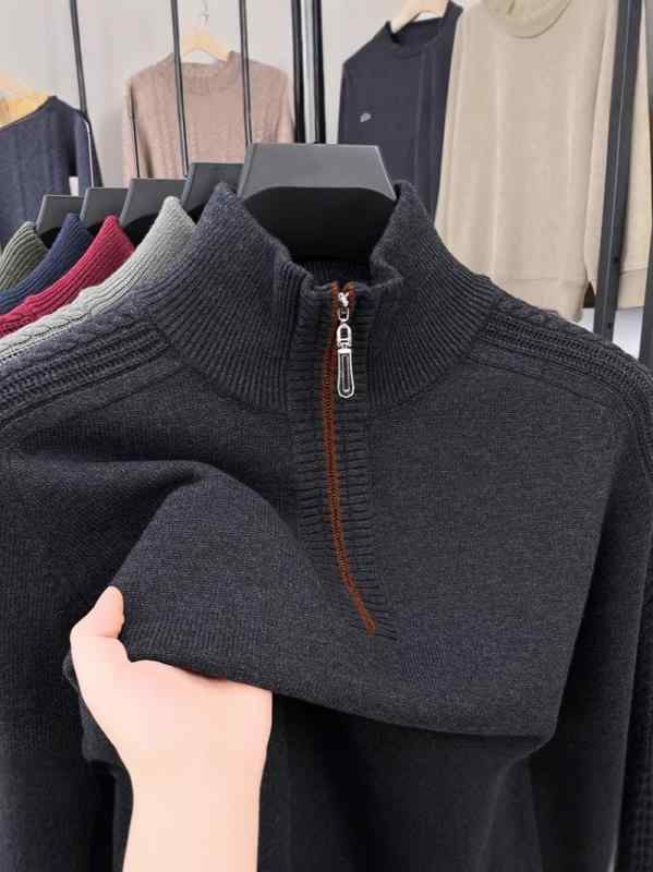 Outdoor - ニット メンズ 男性用 ウール セーター 厚手 保温 ハーフハイネック プルオーバー トップス 紳士服 洗濯機洗い可 ブラック グリーン
