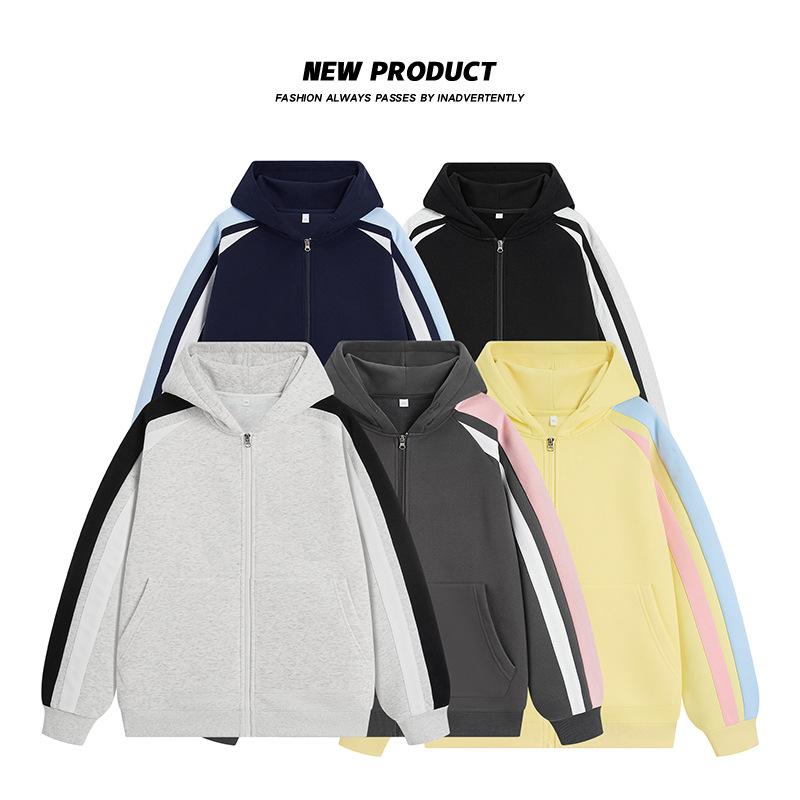 Outdoor Wear - パーカー メンズ 春秋 スポーツ 撞色 切り替え 織テープ 長袖 フルジップ 普段使い ルームウェア 部屋着 麻グレー ダークグレー ブラック イエロー ネイビー(x2)