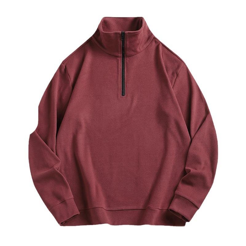 スウェット メンズ 男性用 ハーフジップ プルオーバー 秋冬 トップス 長袖 ポリエステル 無地 リラックスフィット スタイル 普段使い 部屋着 ブラック 杏色 カーキ ブリックレッド