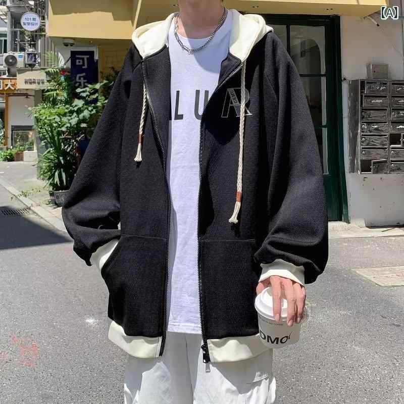 パーカー メンズ 秋冬 ジップアップ フード付き ポリエステル ゆったり 長袖 カジ...