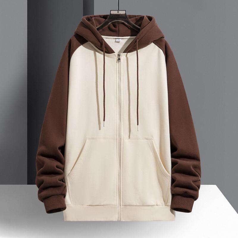 Wear - パーカー メンズ 厚手 ジップアップ スウェット 秋冬 暖か 無地 配色 ポリエステル ゆったり 長袖 カジュアル スポーティー アウタートップス