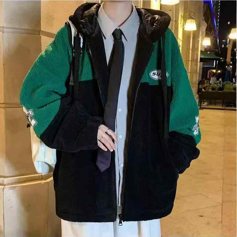 パーカー メンズ 男性用 ボア フリース 秋冬 暖かい 厚手 ゆったり フード付き ジャケット アウター 緑 グリーン ベージュ ポリエステル 繊維
