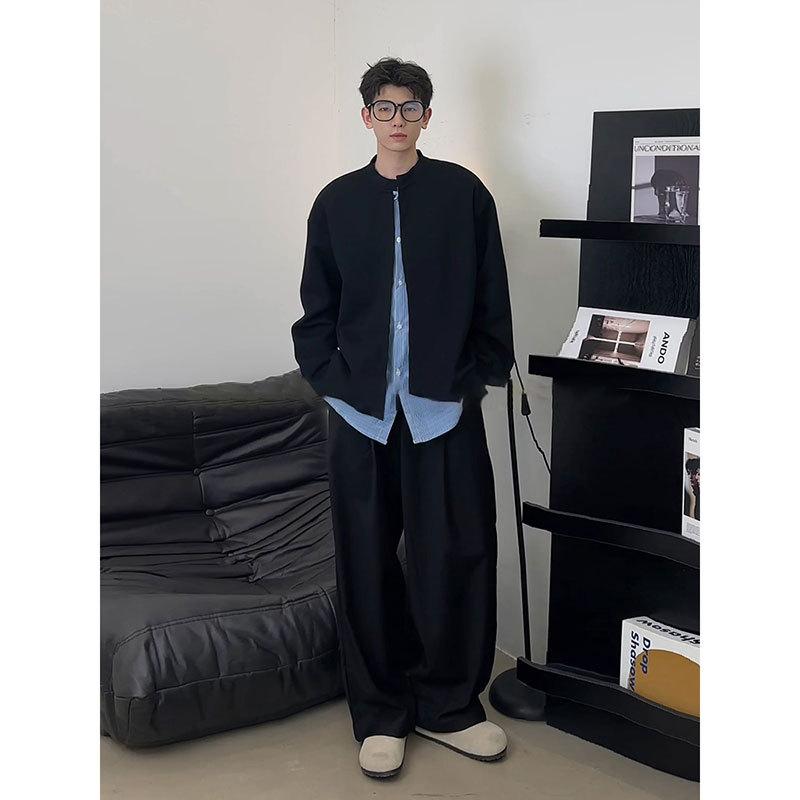 Wear - カーディガン メンズ ストライプ フェイクレイヤード スウェット 秋冬 cleanfit アウター 豪華感 黒 トップス 無地 普段使い 長袖 港風