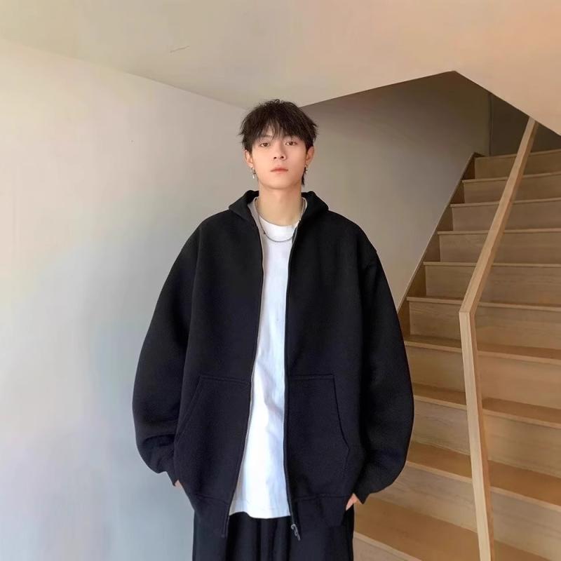 パーカー メンズ 秋冬 裏起毛 ゆったり スウェット ジップアップ ストリート 無地 フーディ グレー 黒 ポリエステル