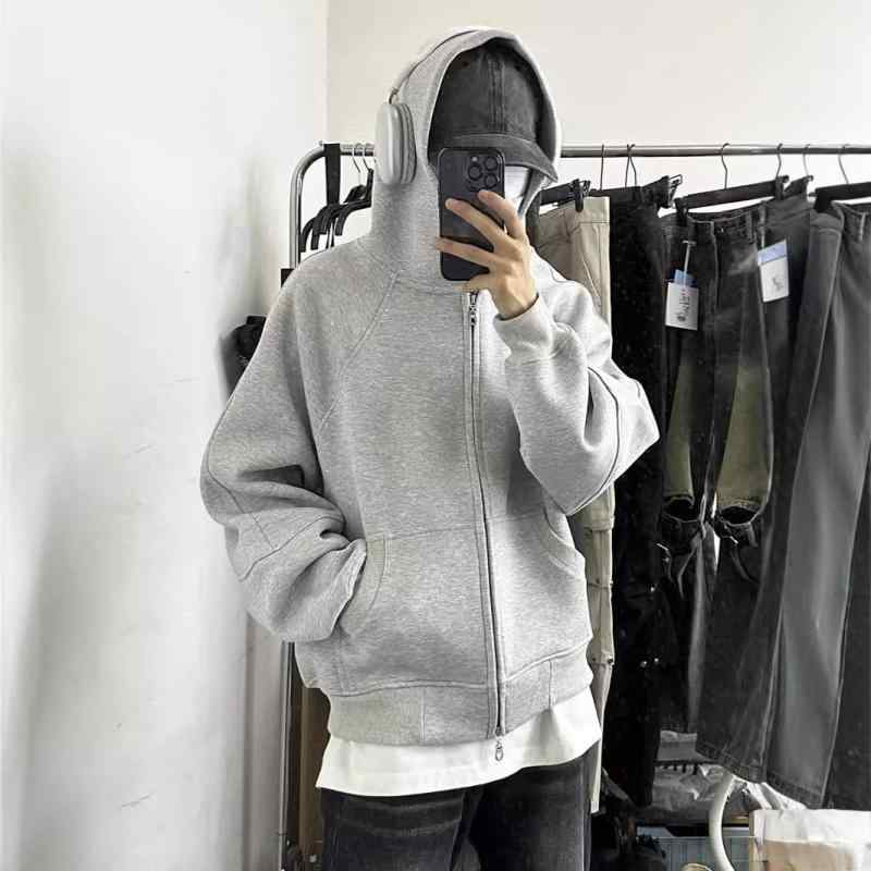 パーカー メンズ 男性用 スウェット ジップアップ 厚手 無地 春秋 トップス ルーズフィット カジュアル 黒 グレー