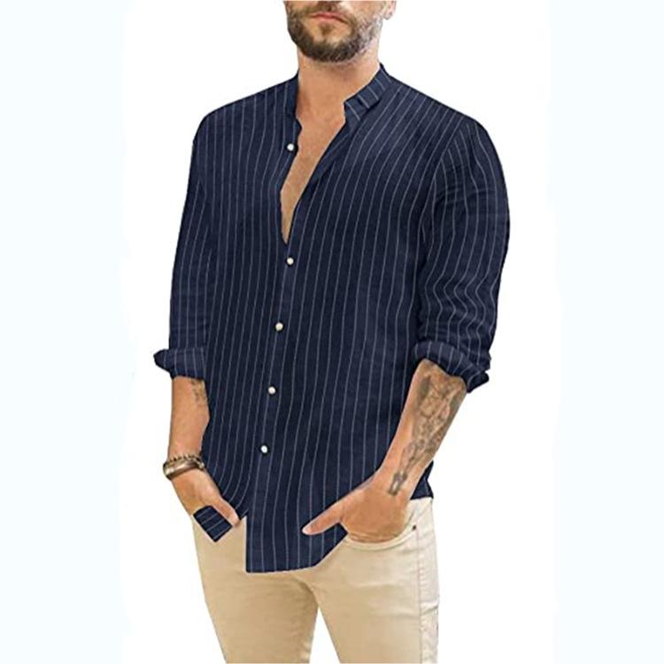 Wear - シャツ メンズ 長袖 ストライプ カジュアル トップス 四面弾 伸縮性 通気性 普段使い 春秋