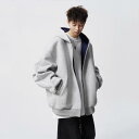 パーカー メンズ 無地 スウェット 春秋 宽松 ジップアップ フード付き ポリエステル サイドポケット スポーティ カジュアル 部屋着 ペアルック グレー 黒