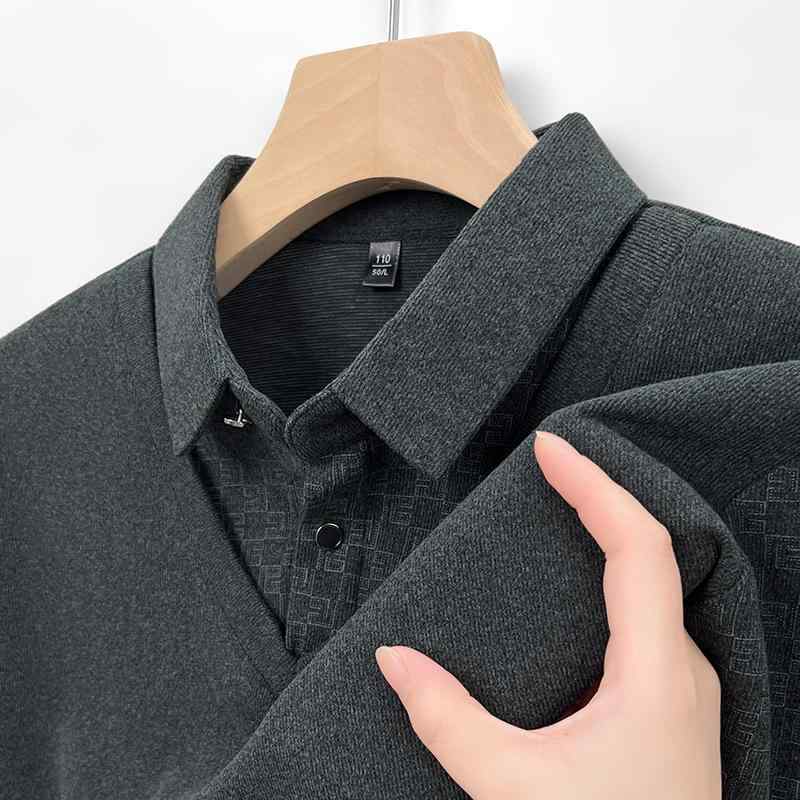 ニット メンズ ポロシャツ 長袖 ビジネス カジュアル 紳士服 フェイクレイヤード プリント トップス ポリエステル 通勤 秋 リラックス