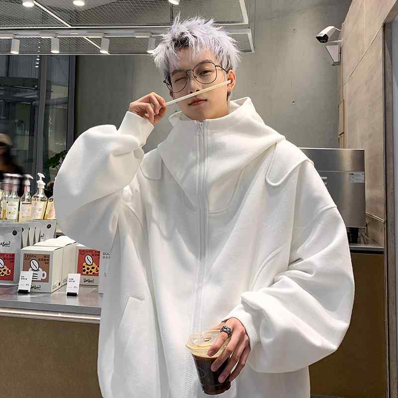 Wear - パーカー メンズ 秋冬 白 ジップアップ スウェット アメリカン レトロ ストリート 厚手 コットン ブレンド 無地 M L XL 2XL 3XL