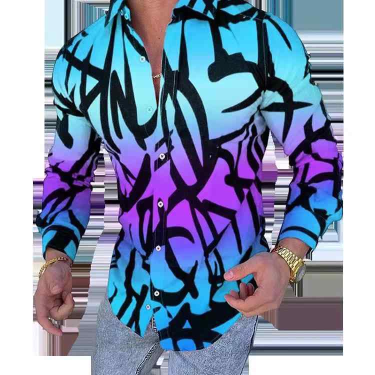 シャツ メンズ 長袖 コットン混紡 3Dプリント 襟付き スリム 薄手 春秋 普段使い カジュアルスタイル