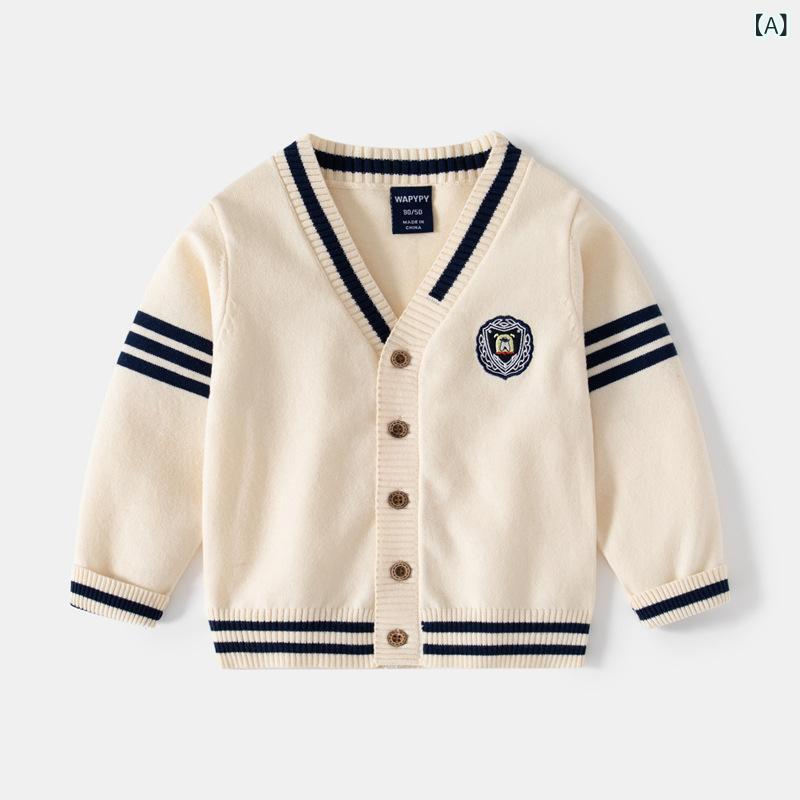 Other - 子供服 ニットカーディガン 男の子 Vネック コットン混紡 長袖トップス 韓国 刺繍 ミドル丈 ベビー・キッズ おしゃれ着