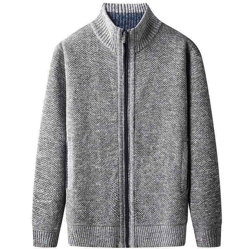 ニット メンズ カーディガン 裏起毛 厚手 防寒 暖かい カジュアル ビジネス 立襟 ポリエステル 黒 ブラ..