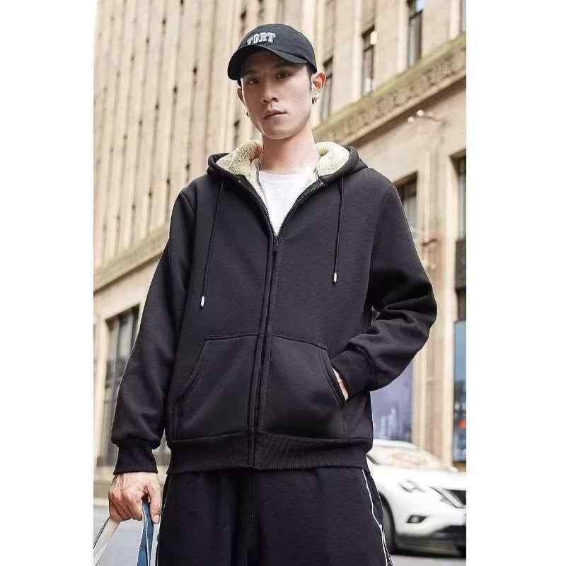 パーカー メンズ 男性用 アウター フード付き あったか シープボア 裏起毛 厚手 韓国 ストリート カジュアル 立ち襟 ジップアップ トップス 秋冬 ブラック グレー・カテゴリ: スウェット/トレーナー