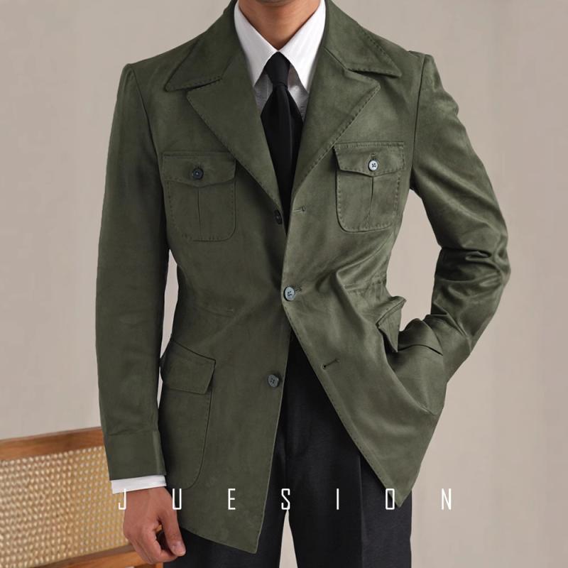 ジャケット メンズ スエード調 テーラード 秋冬 アーミーグリーン ブラウン ブラック