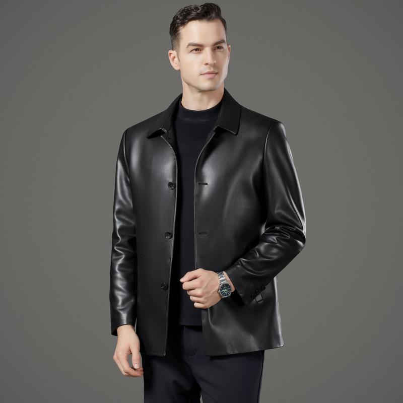 レザージャケット メンズ 男性用 羊革 シープスキン 秋冬 襟付き ショート丈 ブルゾン アウター ブラック 通勤 合皮