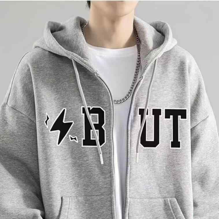 スウェット メンズ 秋冬 裏起毛 パーカー ジップアップ 韓国 ルーズフィット ポリエステル ホワイト ブラック グレー