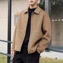 コート メンズ ウール ショート丈 厚手 秋冬 ジャケット 男性用 アウター 襟付き ゆったり ブラック カーキ キャメル グレーグリーン