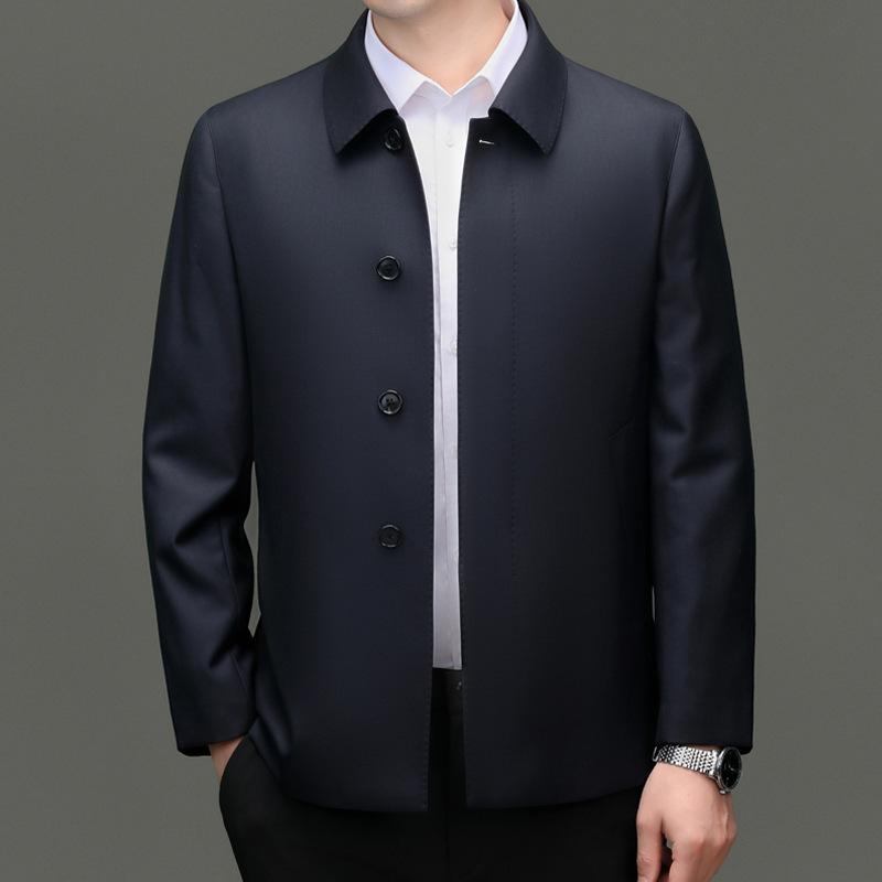 ジャケット 男性用 ウール テーラード ビジネス カジュアル 春秋 アウター 桑蚕糸 混紡 40代 50代 紳士服 ミドル丈 ネイビー