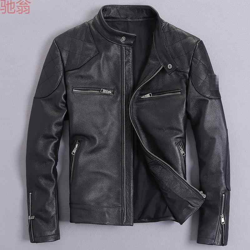 レザージャケット メンズ 男性用 革 牛革 ライダースジャケット スタンドカラー 秋冬 スリムフィット ブラック 黒