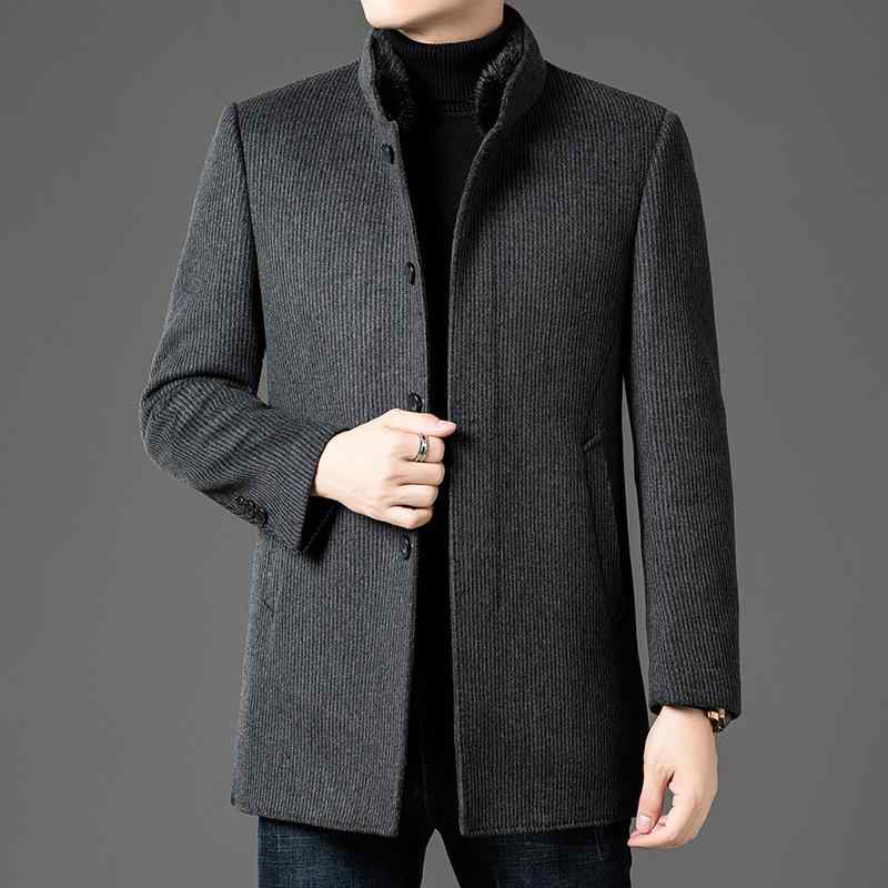 ジャケット メンズ 男性用 ウール混紡 スタンドカラー コート ビジネス 厚手 取り外し可能 ファーライナー付き 冬服 防寒着 アウター 170 175 180...