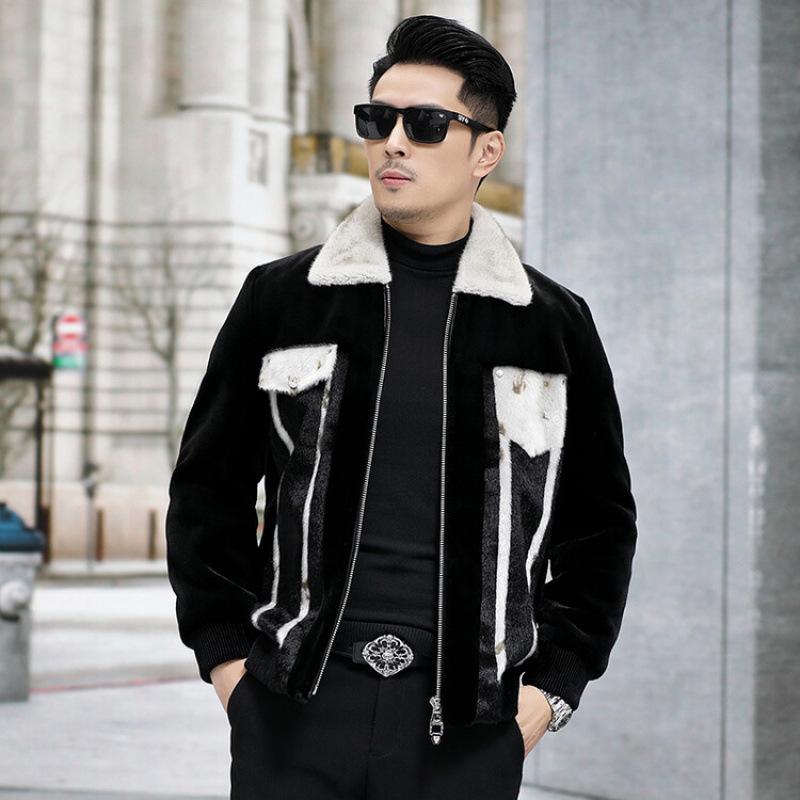 コート メンズ 男性用 フェイクファー ファー Vネック 革 レザー ジャケット アウター 秋冬 ブラック M..
