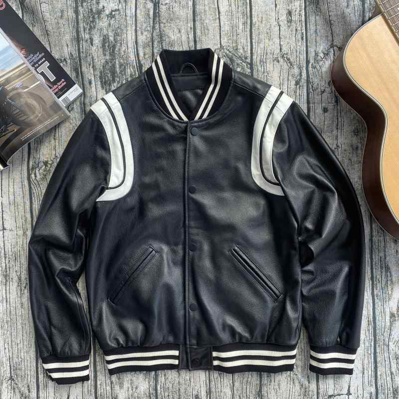 ジャケット メンズ 男性用 レザージャケット 牛革 春秋冬 アウター スタンドカラー 切り替え リブ 裾 ..