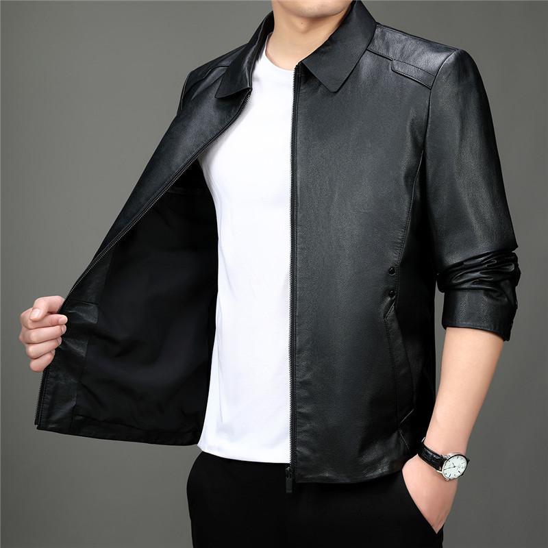 レザージャケット メンズ 牛革 紳士 ビジネス アウター 秋冬 ブラック 合体型 翻領