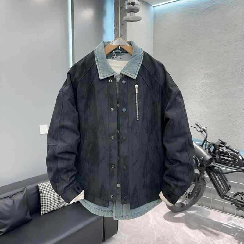 楽天LINEAR shopダウンジャケット メンズ 男性用 デニム 切り替え 厚手 白ダックダウン 86〜90％ 防風 秋冬 ブラック 黒 アプリコット 普段使い カジュアルスタイル