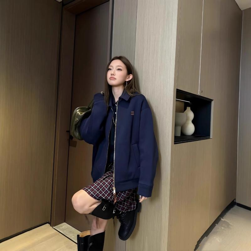 ジャケット 男性用 刺繍 コットン アウター ジップアップ 秋冬 防風 若者 普段使い ダークブルー