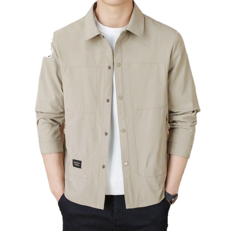 ジャケット メンズ テーラードジャケット カジュアル アウター ブルゾン 薄手 無地 ショート丈 普段使い ライトアウター 170/M 175/L 180/XL 185/2XL 190/3XL 195/4XL 春秋 浅カーキ 黒