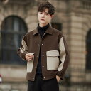 コート メンズ 男性用 ウール混紡 ショート丈 スリムフィット 韓国 バイカラー 秋 ブラック コーヒー色
