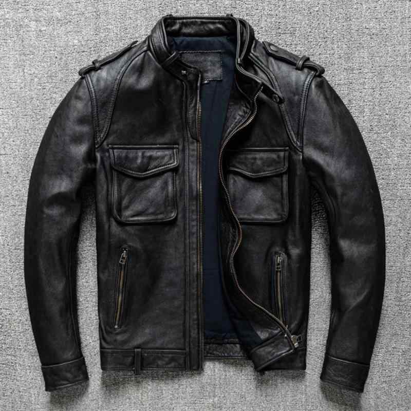 Hawaiian Jewelry - レザージャケット メンズ 男性用 革 馬革 ライダースジャケット ウォッシュ加工 スタンドカラー 秋冬 黒グレー 大きいサイズ ゆったり 通勤