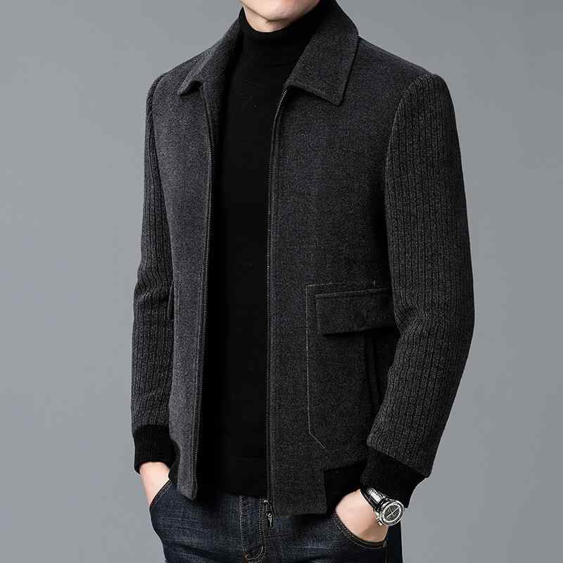 ジャケット メンズ 男性用 ウール 混紡 アウター 防風 防寒 厚手 襟付き 普段使い ビジネス カジュアル スタイル 冬 グレー ブラック