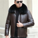 ジャケット 男性用 大きいサイズ ラムレザー ダウンジャケット 父親 革ジャン アウター 秋冬 防寒着 紳士服 合体型 翻領 ジップアップ ブラック ブラウン ...
