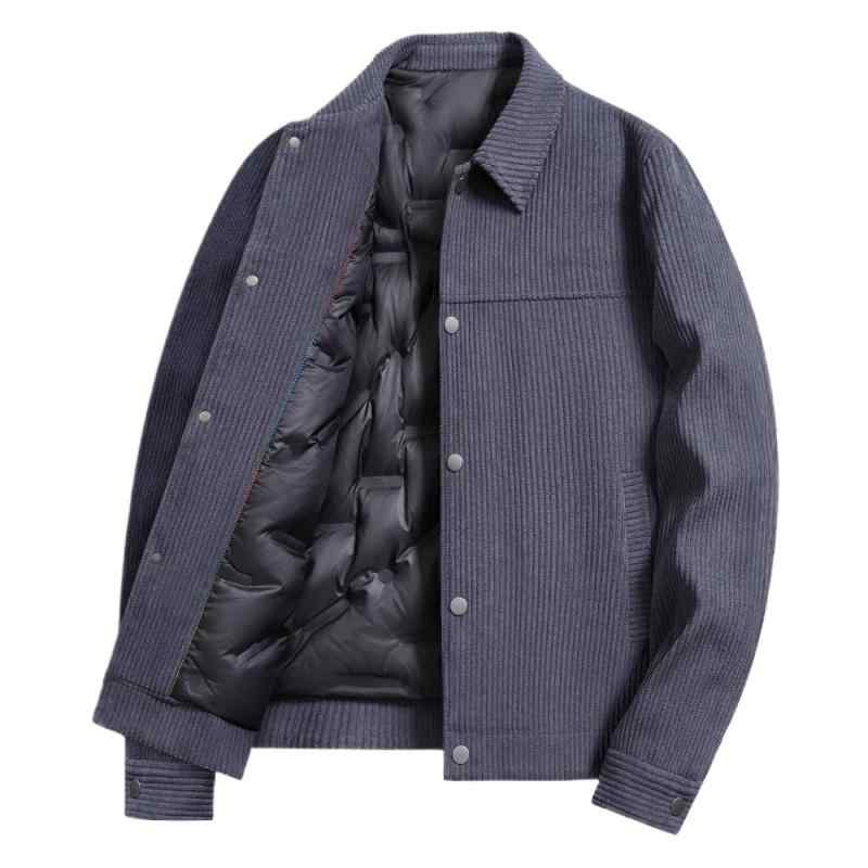 羽絨服 メンズ コーデュロイ ジャケット 冬用 防寒 暖か 襟付き ワークジャケット アウター コーヒー ブルーグレー ブラック