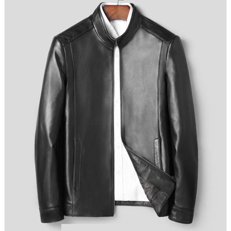 ジャケット メンズ 男性用 羊革 革 レザージャケット ブルゾン 立襟 シングル 春秋 合体型 黒 ブラック 通勤 ビジネス 普段使い