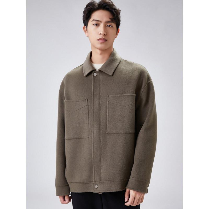 コート メンズ 男性用 ウール混紡 ダブルフェイス 秋冬 アウター ジャケット ブルゾン ジャンパー 普段使い 20代 30代 40代 ダークブルー グレー ブラック カーキ キャメル