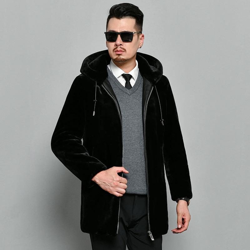 ジャケット メンズ 男性用 羊毛 貂绒 裏地ポリエステル あったか アウター 上着 レザー 革ジャン 秋冬 防寒着 防風 無地 黒
