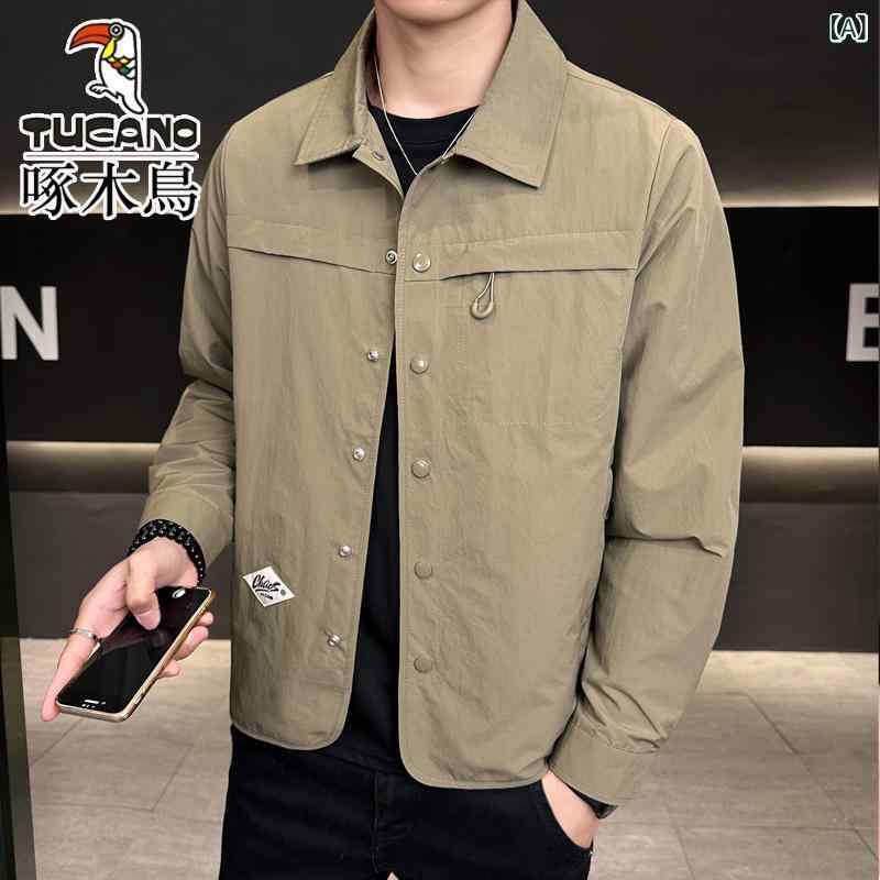 ジャケット メンズ テーラードジャケット ライトアウター 無地 スタイリッシュ 薄手 春秋 ポリエステル ブラック カーキ