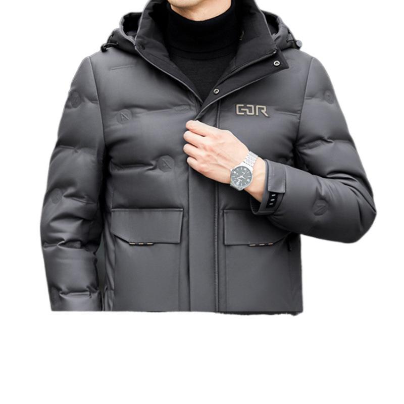 ダウンジャケット メンズ 男性用 レザー ジャケット フード付き 裏起毛 裏ボア 大きいサイズ ゆったり 暖かい 秋冬 防寒 あったか