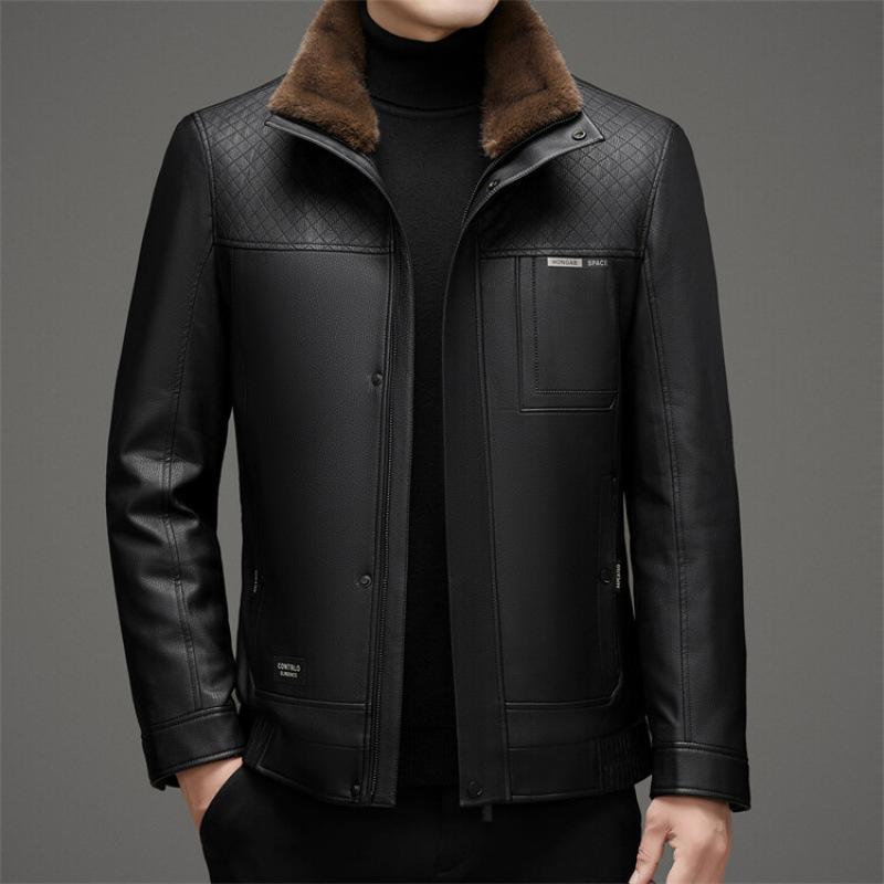 レザージャケット メンズ 男性用 PUレザー 取り外し可能 フェイクファー裏地 立襟 秋冬 防寒 あったか ..