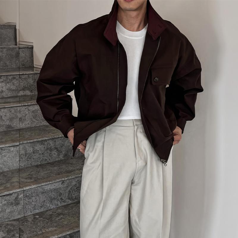 ジャケット メンズ 男性用 ブルゾン ジャンパー 立襟 コーデュロイ ダークブラウン 濃茶色 ワーク ミリタリー 秋冬