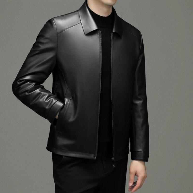 レザージャケット 男性用 革 海寧 レザー ブルゾン 襟付き ブラック ブルー