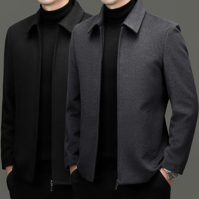 Hawaiian Jewelry - ジャケット 男性用 ウール混紡 厚手 防寒 アウター 紳士服 ビジネス カジュアル 冬 グレー ブラック