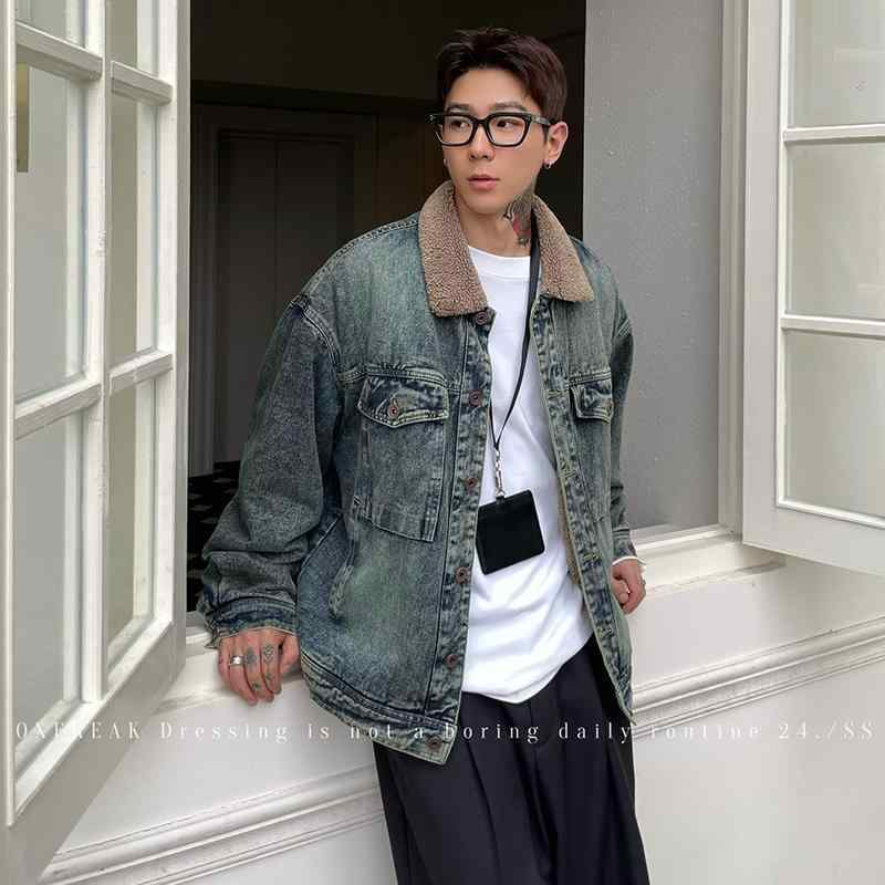 ジャケット メンズ Gジャン 裏起毛 デニムジャケット ウォッシュ加工 ゆったり 立体ポケット ブルゾン アウター 長袖 春秋冬 ブルー ブラック