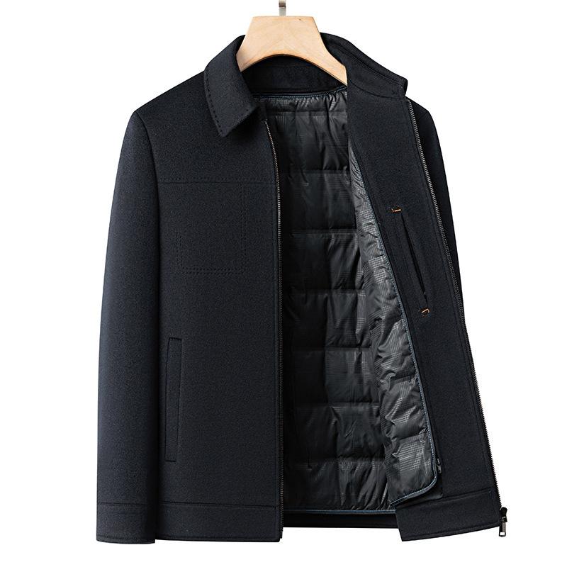 ジャケット 男性用 ウール混 羊毛 アウター 取り外し可能 ダウンライナー付き 秋冬 普段使い ビジネス 紳士 30代 40代 50代 60代 ネイビー ブラック