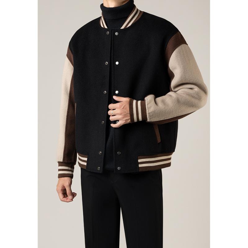 ジャケット メンズ 男性用 ウール 野球服 スタジャン ブルゾン 秋冬 カジュアル アウター 切り替え バイカラー ブラック