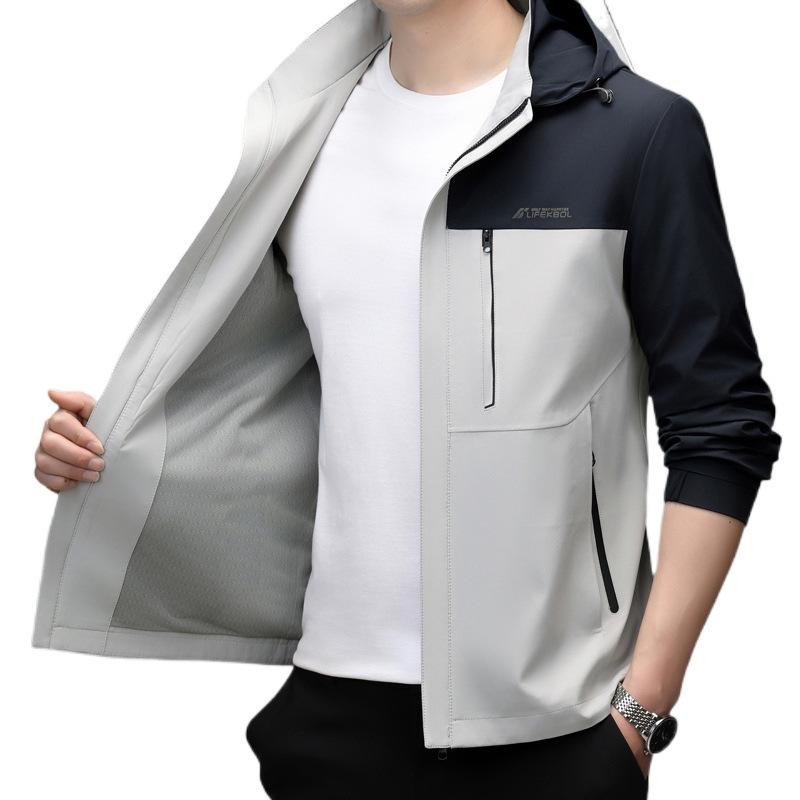 ジャケット メンズ 男性用 ブルゾン ジャンパー フード付き 羊毛 混紡 多ポケット 無地 春夏 カジュアル スタイル グリーン カーキ ネイビー L XL 2XL 3XL 4XL